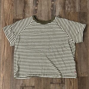 Levi's Cropped Striped Tee in Olive and White